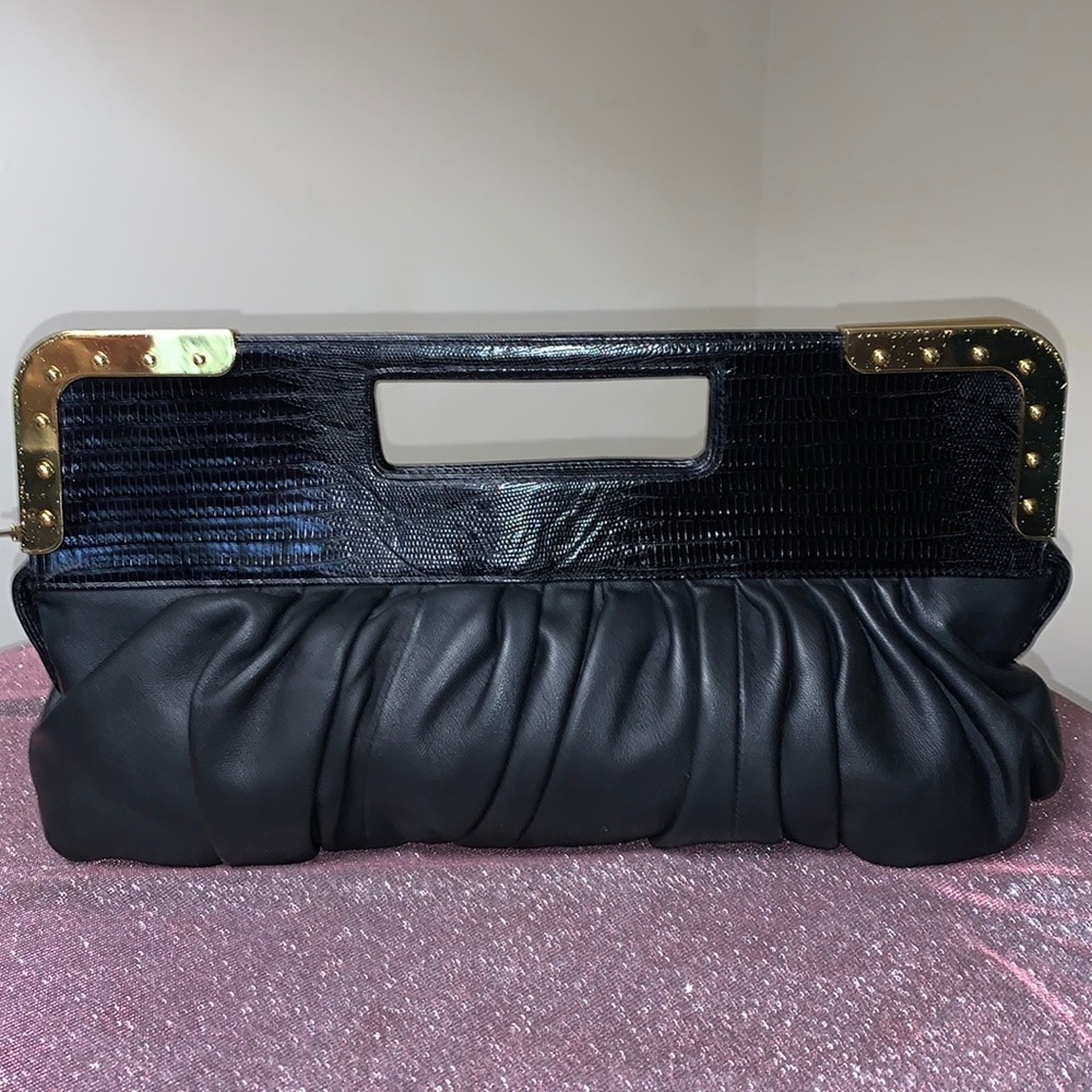 Vintage BCBG MAX AZRIA Black‎ Leather Pleated Bag